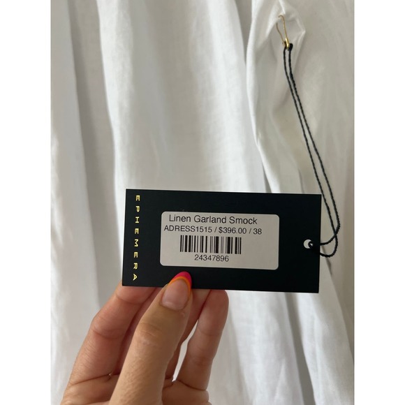 NWT Ephemera Ruffle High Neck Linen Garland Smock Dress in White - Picture 6 of 11